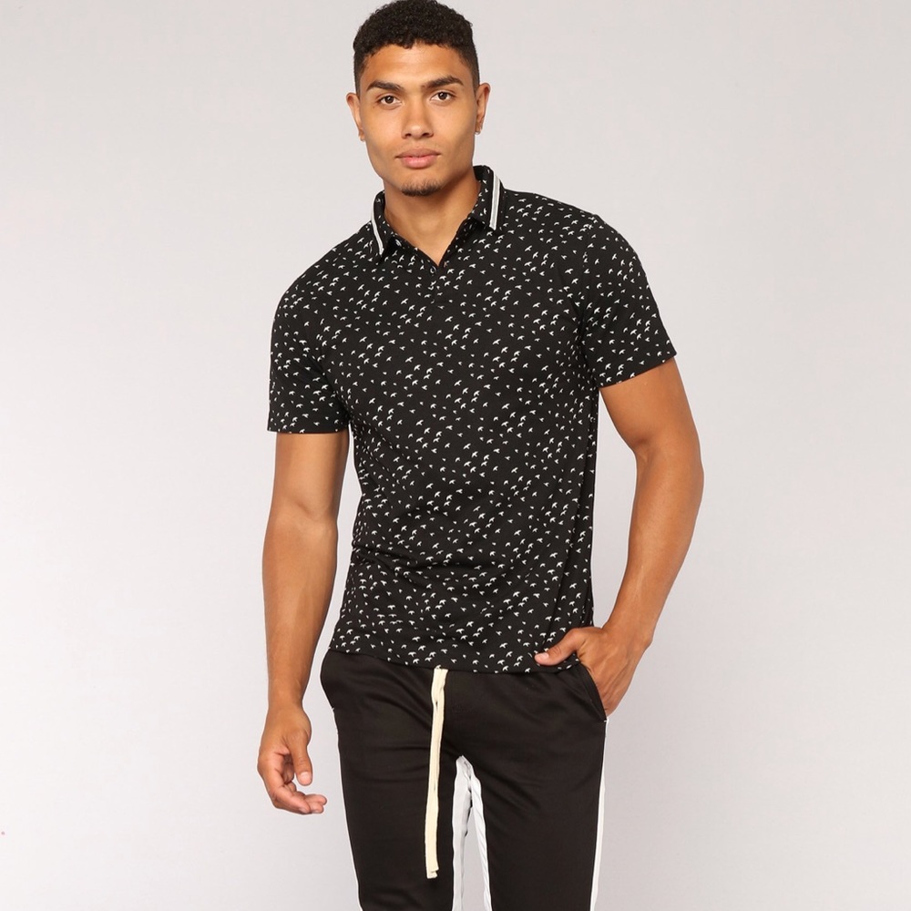 Flight Of Birds Short Sleeve Polo - Black